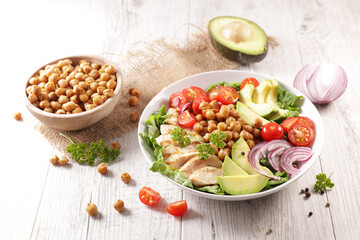 buddha bowl with chicken and vegetable salad