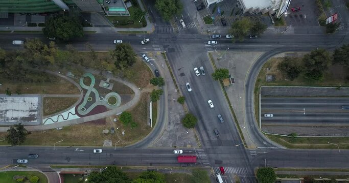 Aerial footage of vehicular traffic at a junction of Lazaro Cardenas boulevard