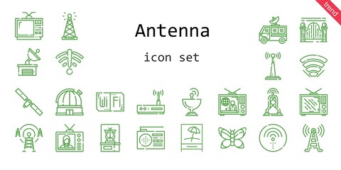 antenna icon set. line icon style. antenna related icons such as antenna, observatory, wifi, signal tower, router, television, butterfly, satellite dish, satellite, signal, gateway, radio,
