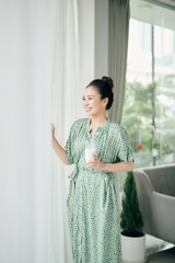 beautiful young woman drinking milk