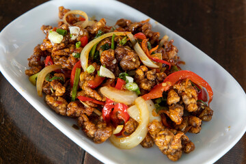 Chinese shredded pork with chili and onions
