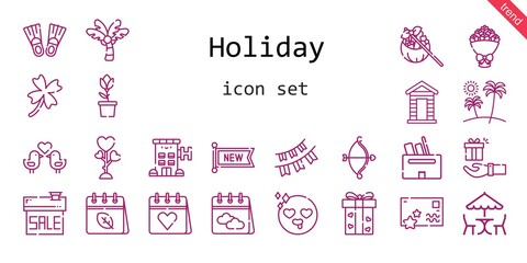 holiday icon set. line icon style. holiday related icons such as gift, calendar, love, new, flippers, clover, cabin, bouquet, box, picnic, tulip, garlands, cupid, palm tree, sale, in love