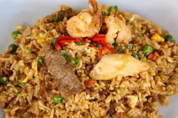 Special fried rice with shrimps, chicken and beef