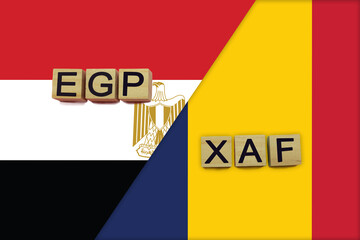 Egypt and Chad currencies codes on national flags background