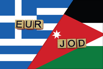 Greece and Jordan currencies codes on national flags background