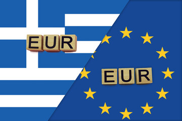 Greece and Europe currencies codes on national flags background