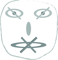 a silhouette of a human face with crossed eyes and a mouth. I don't see anything, I won't say anything