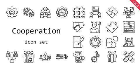cooperation icon set. line icon style. cooperation related icons such as settings, teamwork, puzzle, contract, negotiation, devil, team, setting, group,