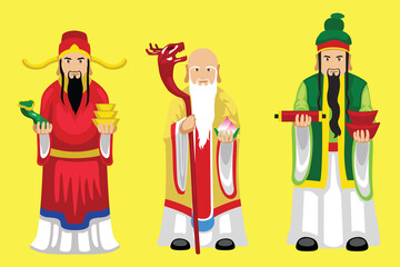 Manga Style Chinese Diety Sanxing Fu Lu Shou Cartoon Character