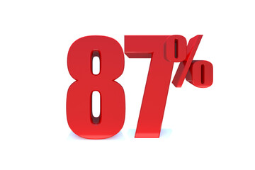 87 Percent off 3d Sign on White Background, Special Offer 87% Discount Tag, Sale Up to 87 Percent Off,big offer, Sale, Special Offer Label, Sticker, Tag, Banner, Advertising, offer. 