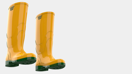 Green rubber boots isolated on background. 3d rendering - illustration