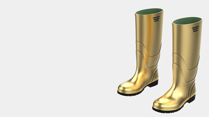 Green rubber boots isolated on background. 3d rendering - illustration