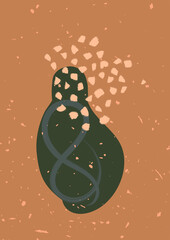 Vector terracotta contemporary vase wall art. Boho abstract clay pot brush stroke print. Mid Century Modern aesthetic jug poster, cover, card, banner, wall decor design. Neutral colors home decoration