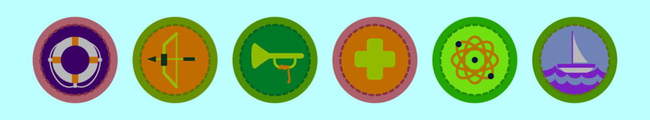 set of boyscout badges cartoon icon design template with various models. vector illustration isolated on blue background