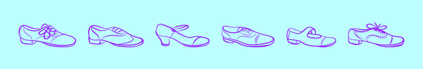 set of tap shoes cartoon icon design template with various models. vector illustration isolated on blue background