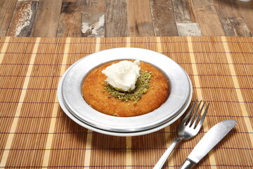 turkish dessetrs kunefe with milk cream