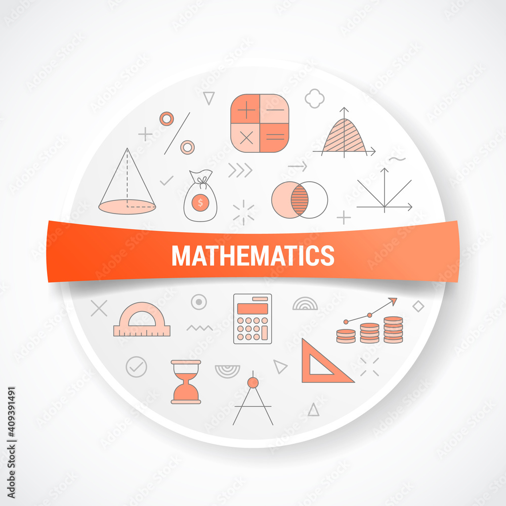 Poster mathematics with icon concept with round or circle shape
