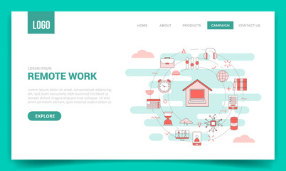 remote work concept with circle icon for website template or landing page banner homepage outline style