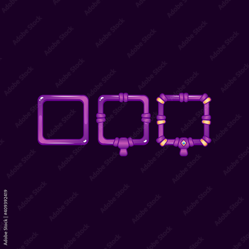 Aufkleber set of game ui purple jelly frame with grade for gui asset elements vector illustration