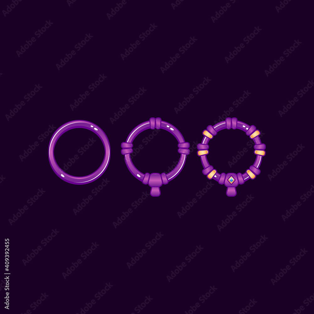 Poster set of game ui rounded purple jelly frame with grade for gui asset elements vector illustration