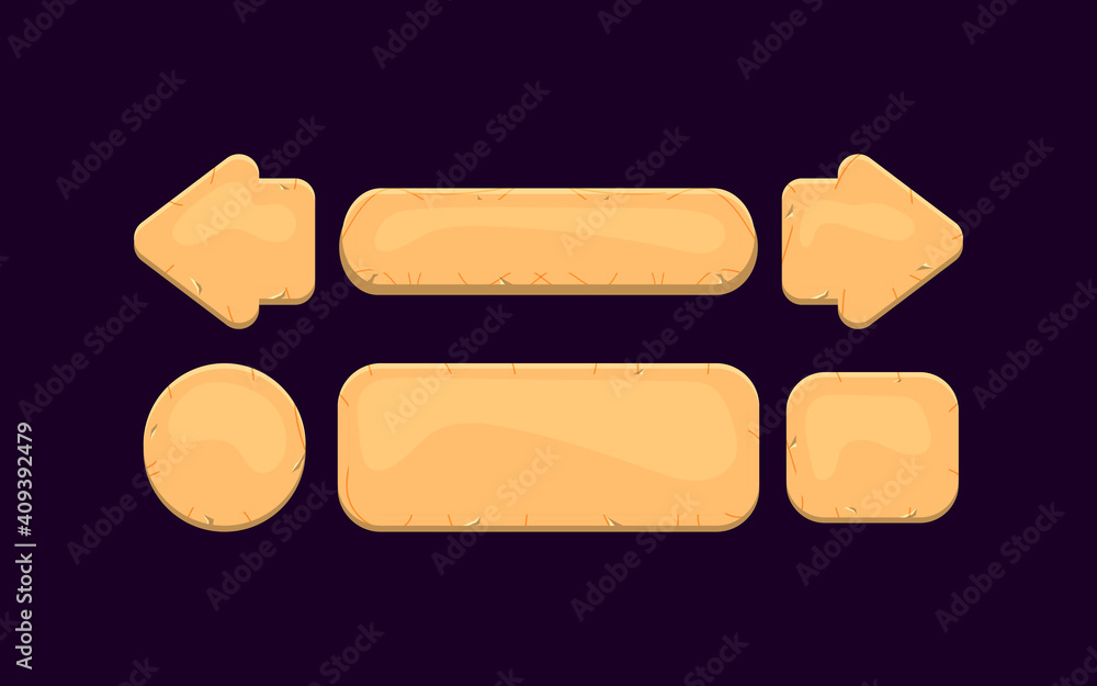 Poster set of game ui wooden button kit for gui asset elements vector illustration