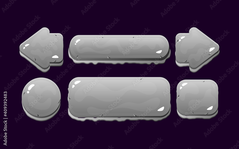 Fototapete set of game ui rock button kit for gui asset elements vector illustration