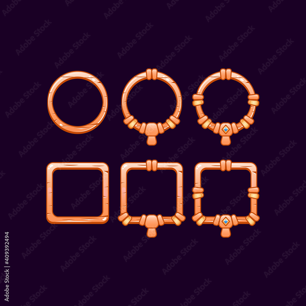 Poster set of game ui wooden frame with grade for gui asset elements