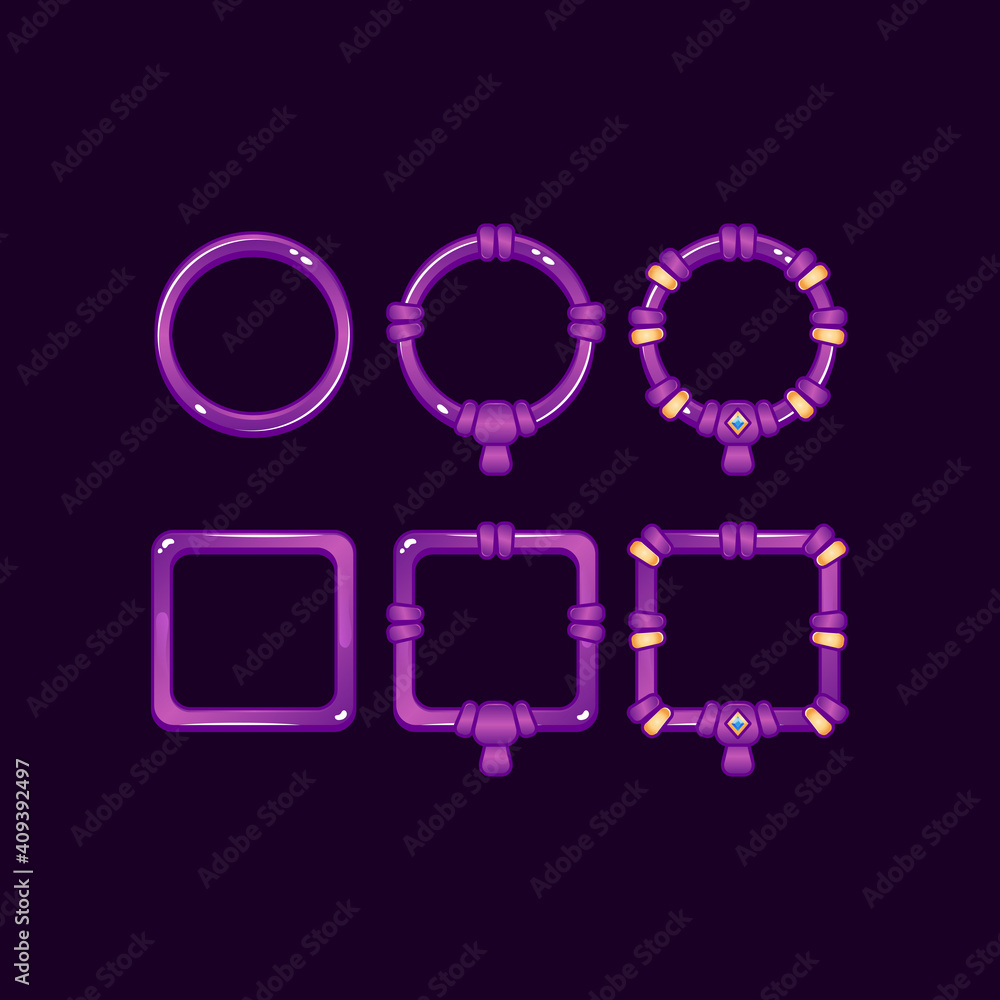 Poster set of game ui purple jelly frame with grade for gui asset elements