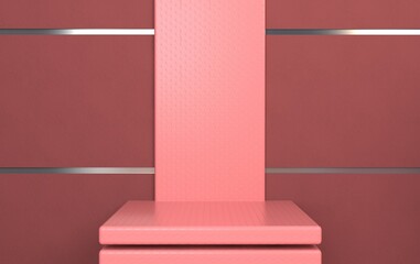 Pink product display or showcase pedestal on simple background with cube stand concept. Pink studio podium or platform product template. 3D rendering.