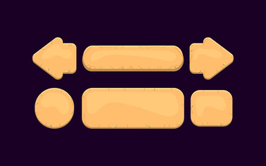 set of game ui wooden button kit for gui asset elements vector illustration