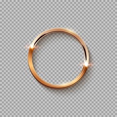 Golden circle frame for picture isolated on transparent background. Blank space for picture, painting, card or photo. 3d realistic modern template vector illustration. Simple gold ring on wall