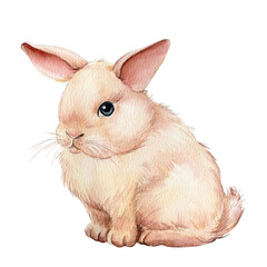 Cute Bunny on white isolated background, watercolor illustration