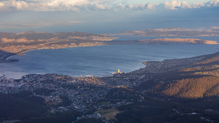 Bird eye view of Hobart city from the peak of Mount Wellington in Hobart, Tasmania.
