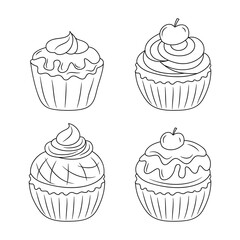 Cute Cupcake, Simple black and white Line art vector illustration 