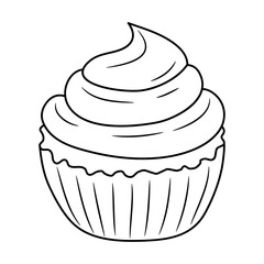 Cute Cupcake, Simple black and white Line art vector illustration 