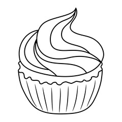 Cute Cupcake, Simple black and white Line art vector illustration 