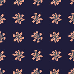 Botanic hand drawn seamless pattern with pink colored flowers shapes. Dark purple background.