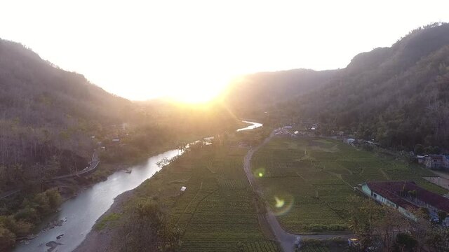 drone view from the top river bantul yogyakarta indonesia