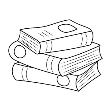 Stack of books, black and white Line art vector illustration