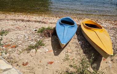 two kayak on the beach close-up
