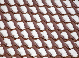 Snow on the roof of a house in winter
