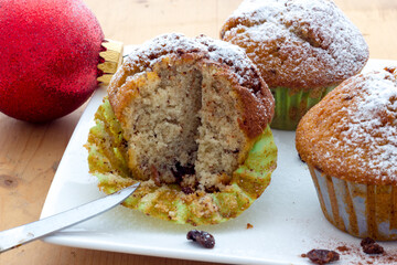 Muffins on a wooden table