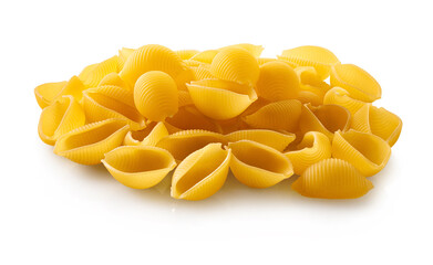 raw pasta conchiglie on white isolated background