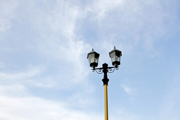 Lamp set on steel pole Sky background.