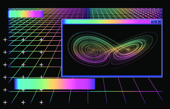 Sci-fi HUD Board With Visualization Of 3D Graph  Lorenz System Of Ordinary Differential Equations.