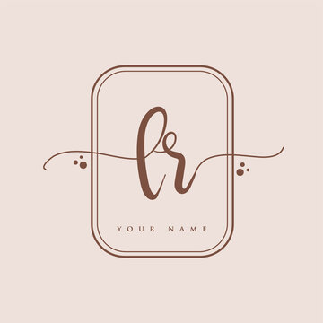 LR Initial handwriting logo. Hand lettering Initials logo branding, Feminine and luxury logo design isolated on elegant background.