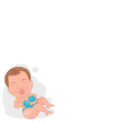 Cartoon cute one kid laughing. First laugh.Happy child.First year baby smile.Newborn child laugh.Cute baby milestone in white background with copy space. Vector illustration flat design.