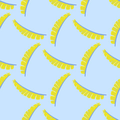 Contrast seamless botanic wild pattern with yellow colored fern shapes print. Light blue background.