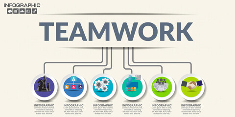 Infographic of teamwork concept with icons, can be used for workflow layout, diagram, report, web design. Business steps or processes concept with options.