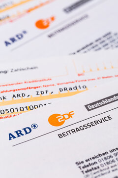 Hockenheim, Germany - January 30, 2021: Invoice of German GEZ company for German public television (GEZ, ARD and ZDF Beitragsservice)